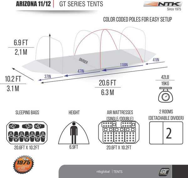 NTK Super Arizona GT up to 12 Person 20.6 x 10.2 ft Sport Camping