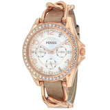 Fossil Original ES3466 Women's Riley Beige Leather Watch 38mm Chronograph