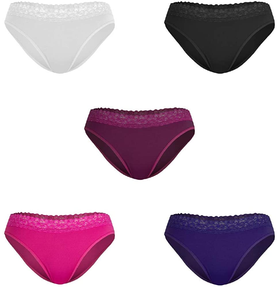 Sexy Satin And Lace Mid Waist Seamless Panty For Women 5 Pack